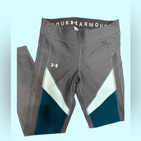 Under Armour Womens HeatGear Leggings (Small) Gray/Aqua - Picture 5 of 5